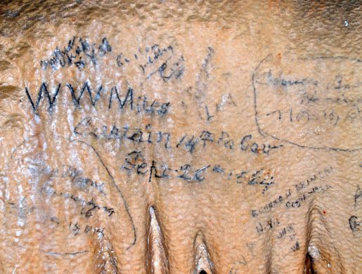 Signatures on the cave wall at the Grand Cavern, Grottoes VA cindywimmer.com