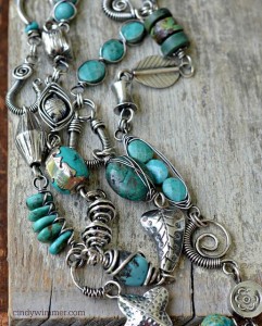 Turquoise and wire link necklace by Cindy Wimmer